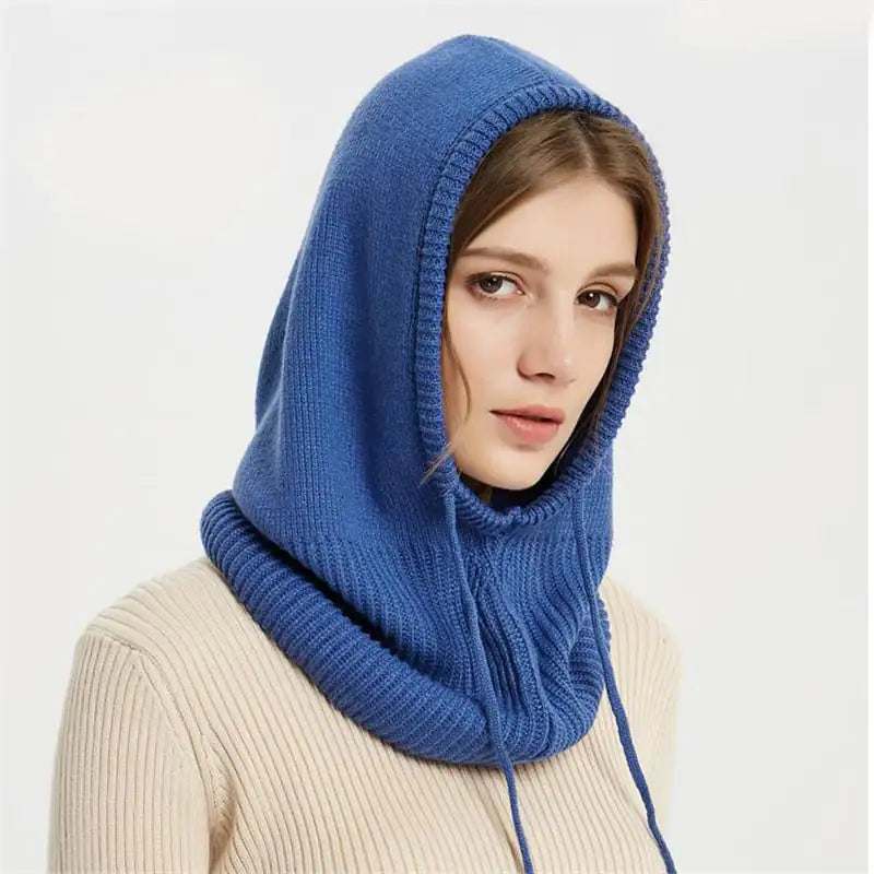 Wool Knitted Women's Hat Scarf All-in-One Pullover