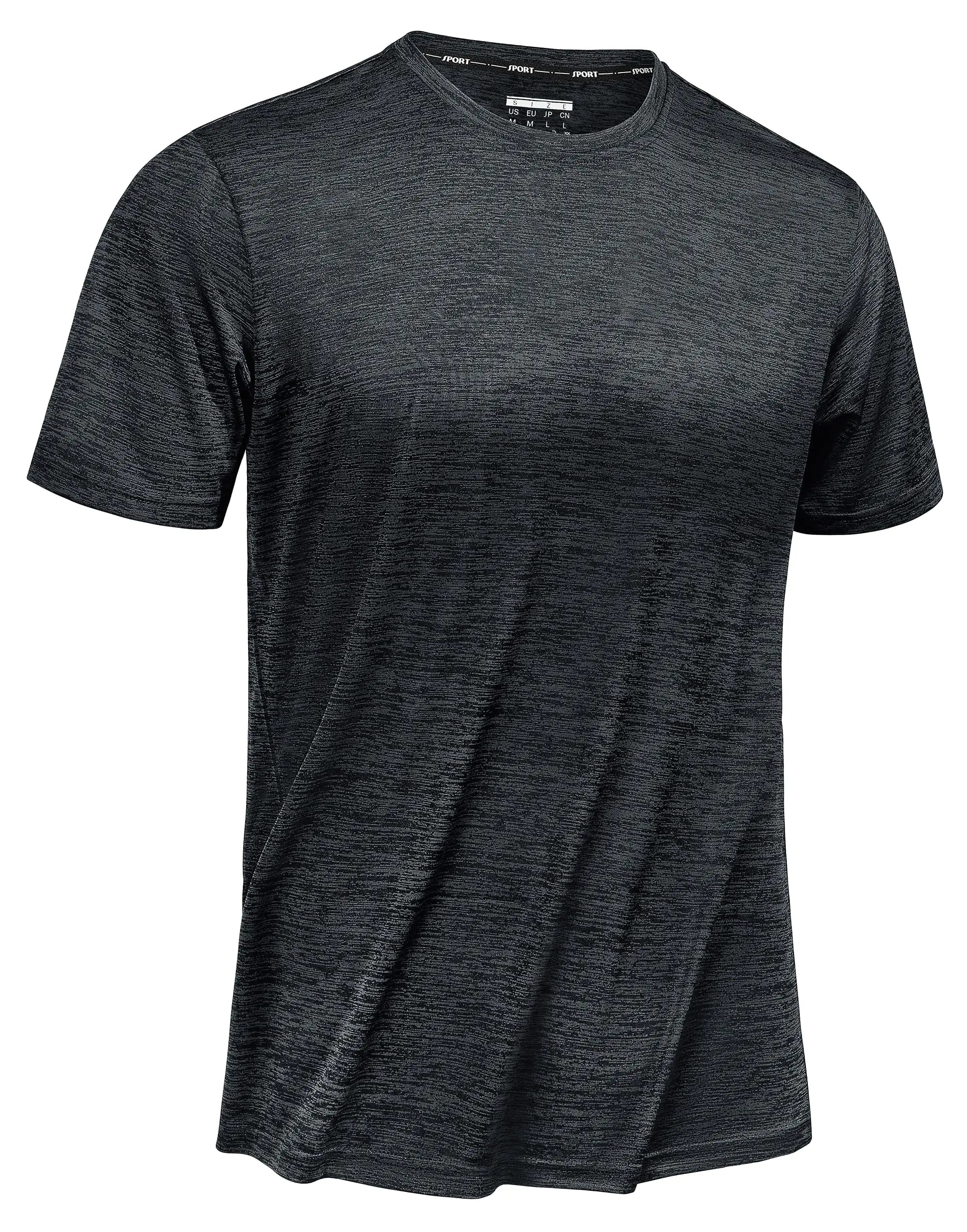 TACVASEN Tee Shirts for Men Athletic Shirt Jogging Shirt Workout Shirts Fitness T Shirts for Men Quick Dry Tee Shirt Crew Neck Black Muscle Shirts