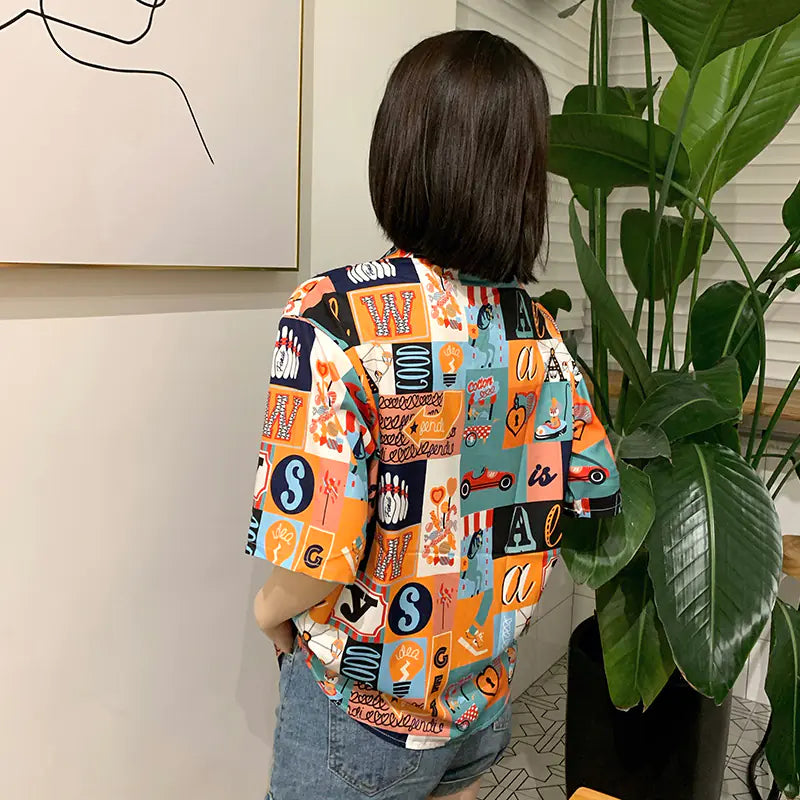 Long Sleeve Printed Collared Shirt for Women