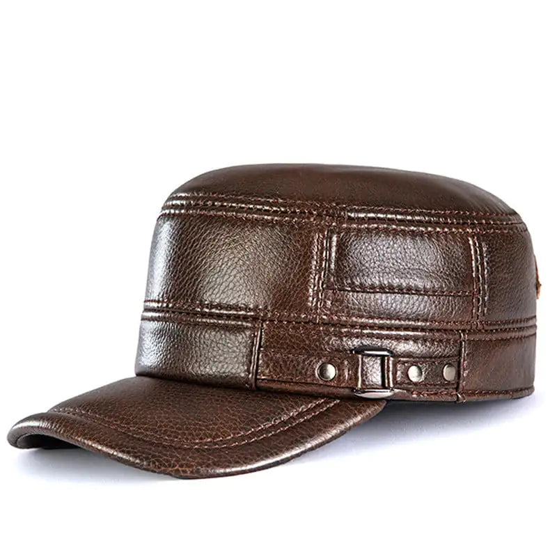 Men's Leather Flat Hat with Warm Ear Protection