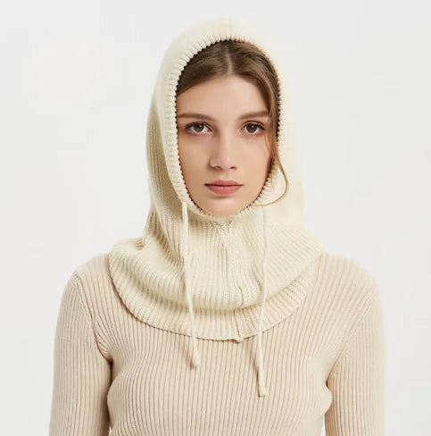 Wool Knitted Women's Hat Scarf All-in-One Pullover