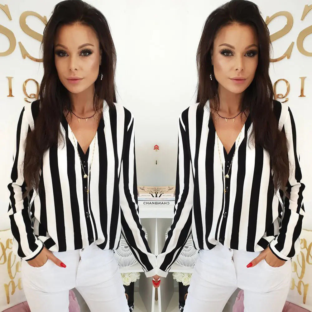 Elegant Vintage Stripe Button Shirt for Women