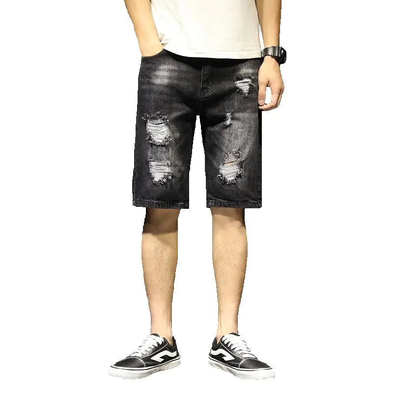 Men's Slim Color Denim Ripped Harem Shorts