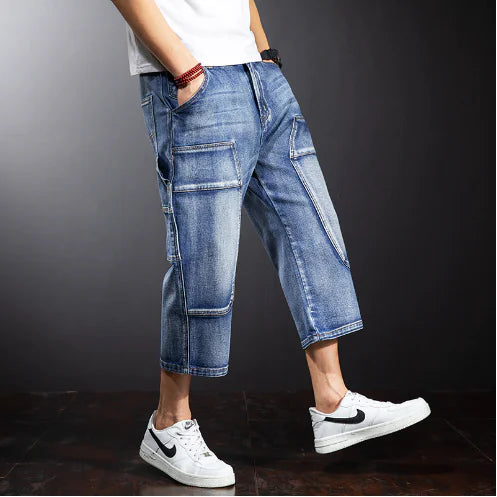 Men's Loose Straight Denim Shorts Over Knee Pants