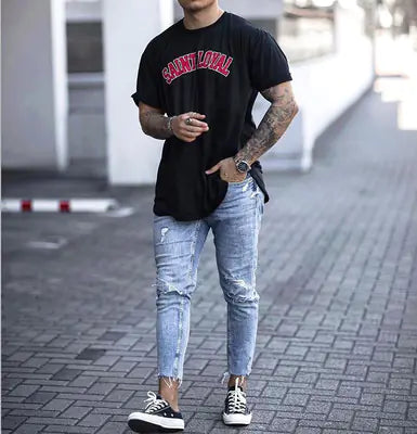 Men's Jeans with Distressed Holes