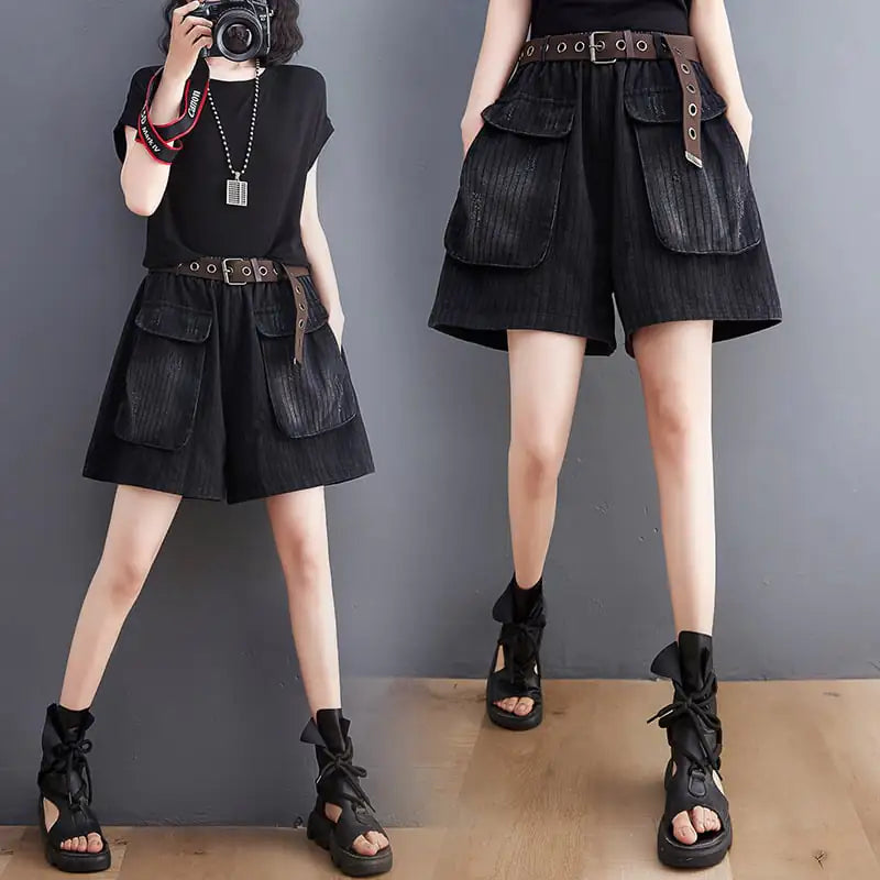 Women's Denim Print Shorts - No Belt Included