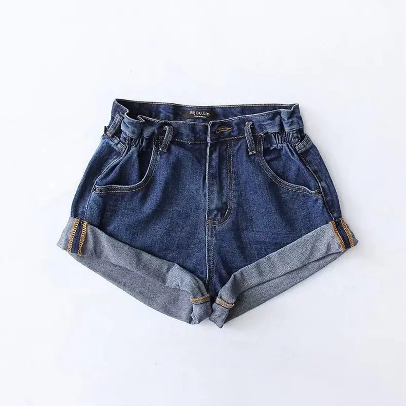Women's Five-Color Elastic Waist Denim Shorts