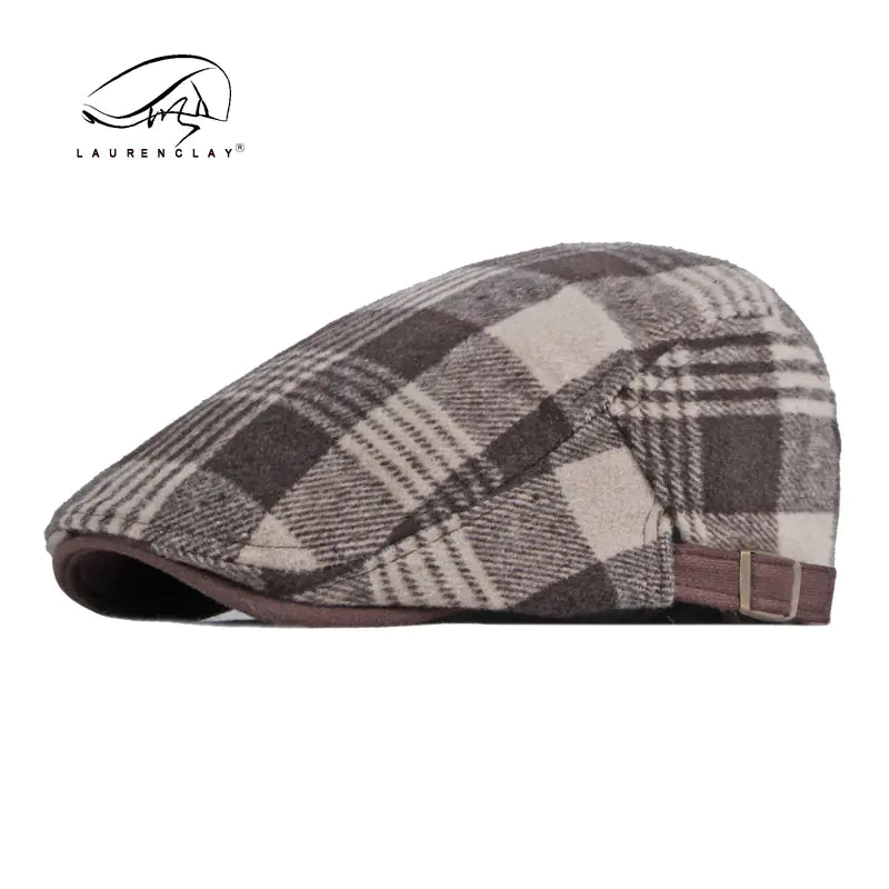 Men's Autumn Winter Wool Beret Hat - Stylish Checkered Design