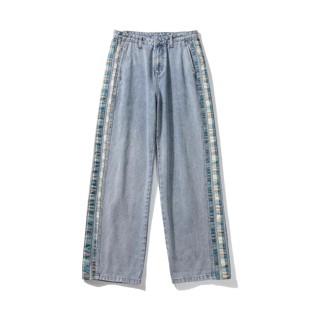 Color Stripe Stitch Wide Leg Men's Jeans