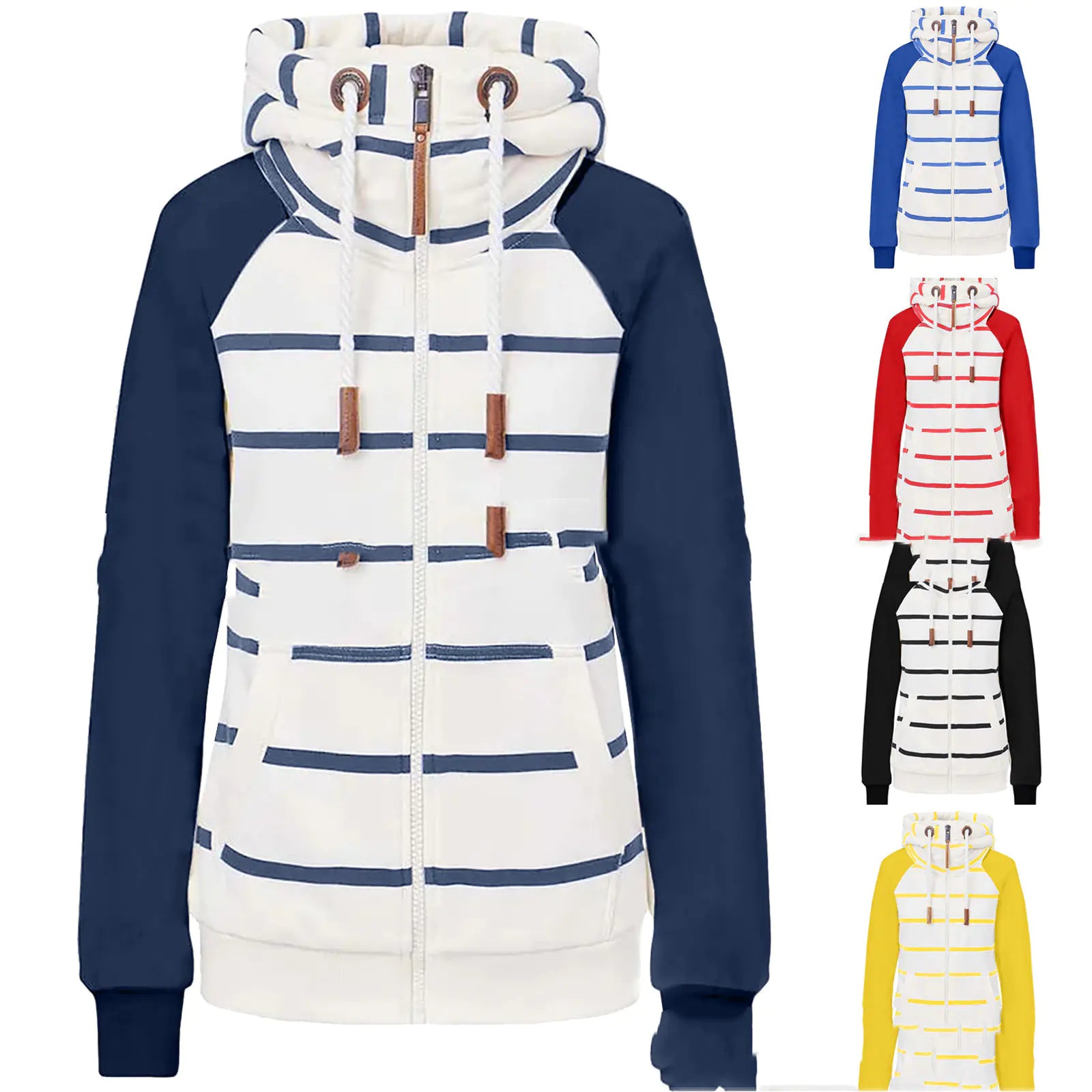 Striped Contrast Hoodie for Women in Polyester