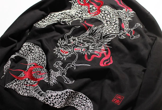 Embroidered Dragon Pattern Hoodie for Men