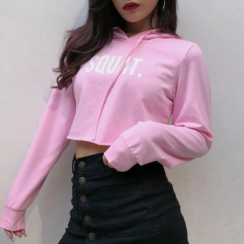 Cotton Lettered Long Sleeve Hoodie for Women