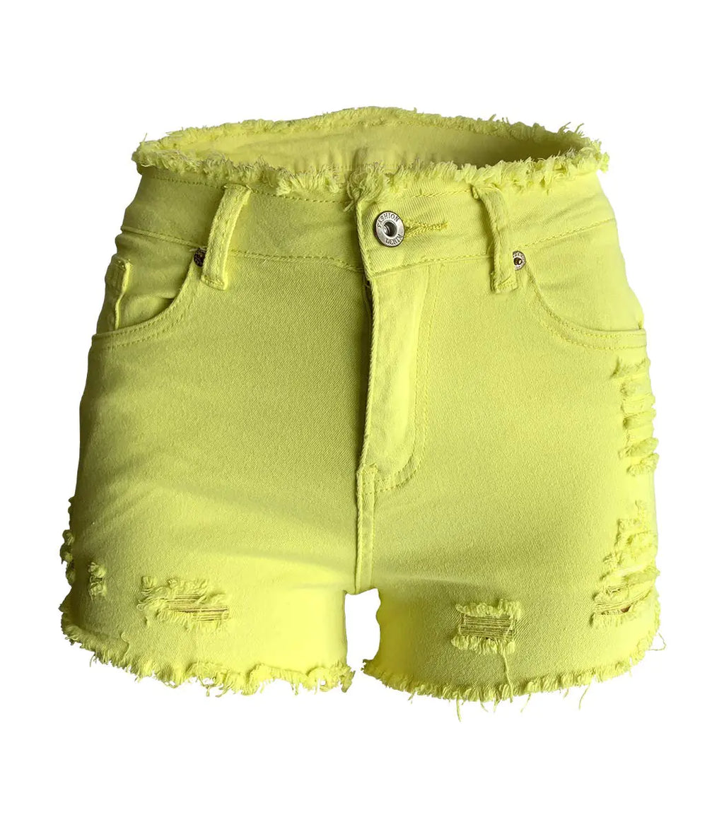 Aodrusa Womens Denim Shorts Frayed Stretch Butt Lift Juniors Distressed Cutoff Jeans Shorts Yellow US 10