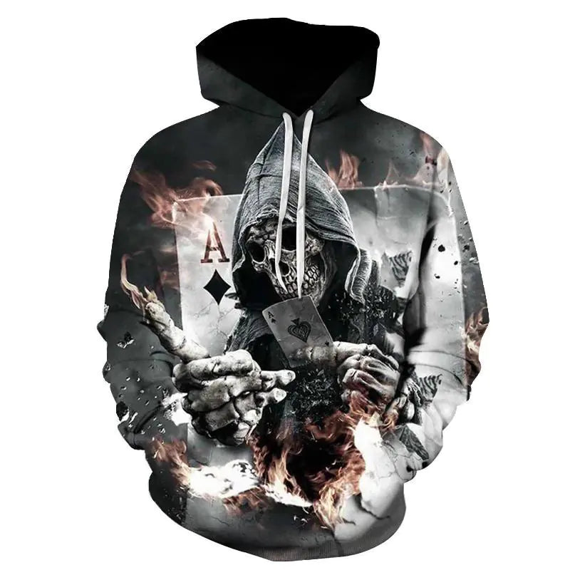 Skull Digital Print Anime Hoodie for Men and Women