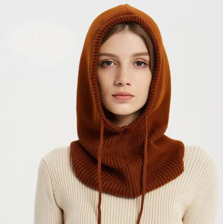 Wool Knitted Women's Hat Scarf All-in-One Pullover