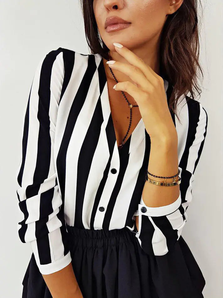 Elegant Vintage Stripe Button Shirt for Women