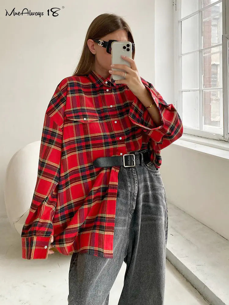 Mnealways18 Bright Gingham Oversized Shirt for Women