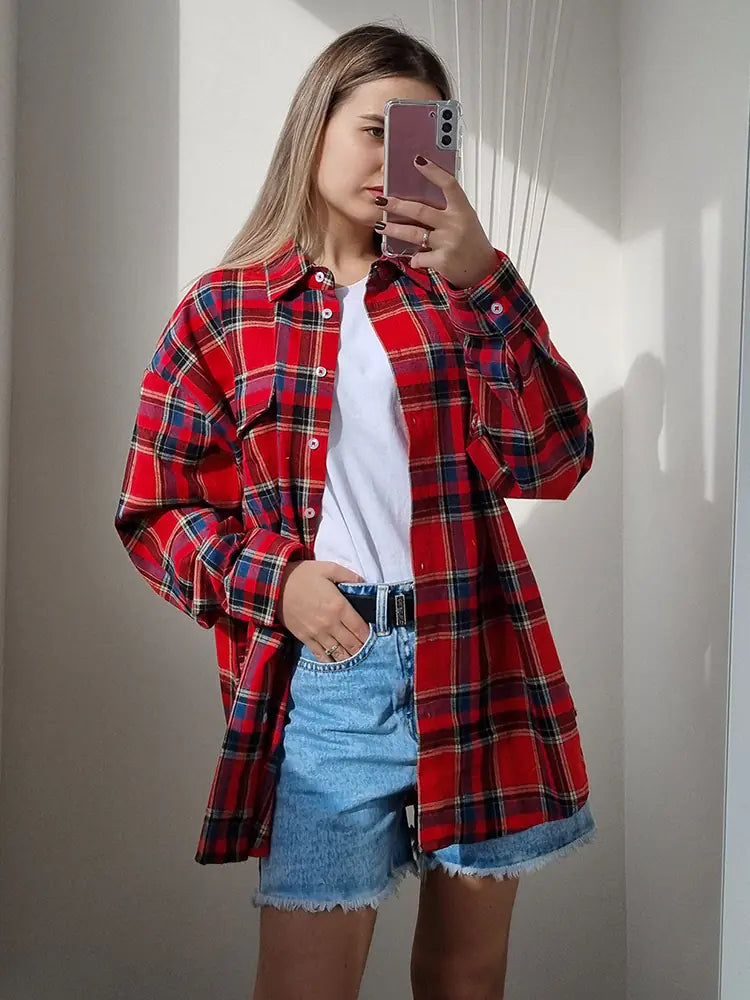 Mnealways18 Bright Gingham Oversized Shirt for Women