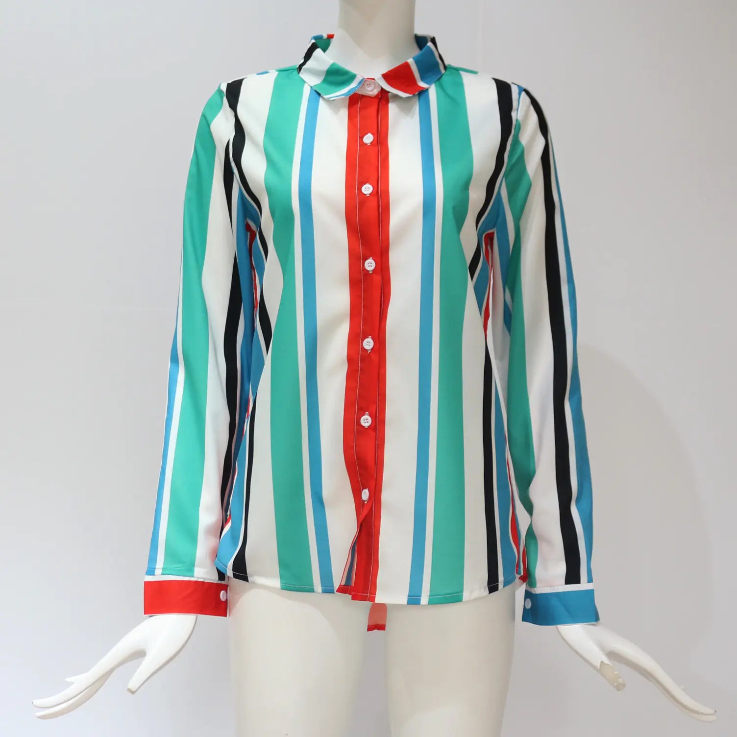 Striped Chiffon Long Sleeve Shirt for Women