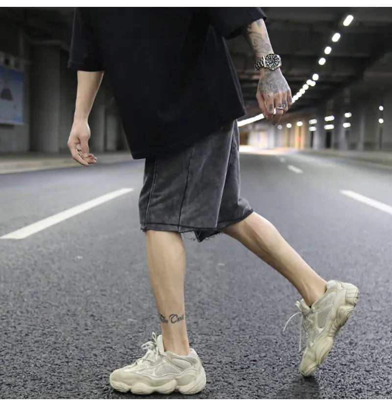 Casual Distressed Gray Loose Shorts for Men