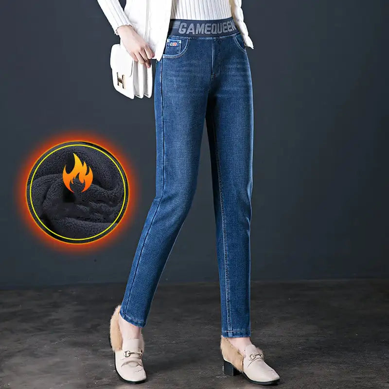 Fashionable Women's Fleece Padded Jeans
