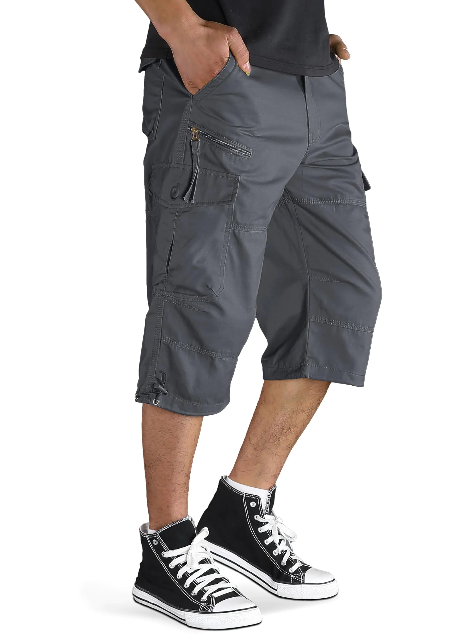 TACVASEN Capris Pant for Men 3/4 Capri Shorts Mens Long Shorts Knee Length Shorts 7 Pockets Hiking Shorts Baggy 3/4 Pants Grey