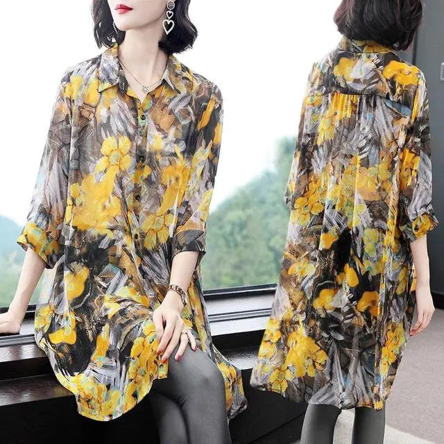 Vintage Floral Printed Oversized Summer Button Shirts