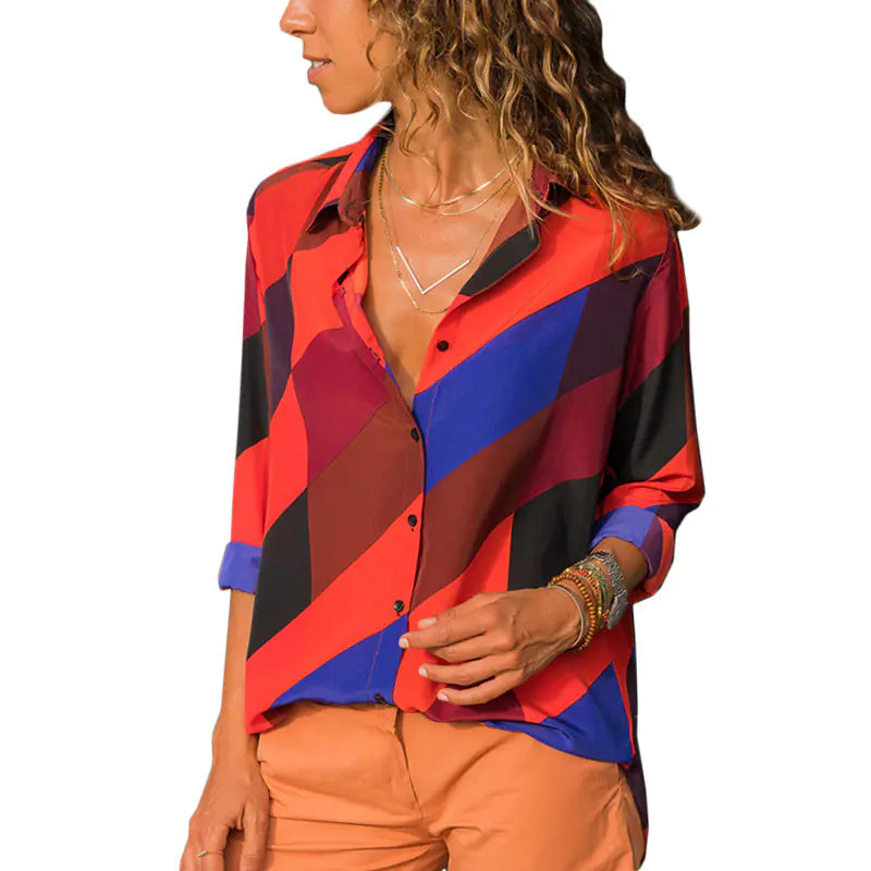 Striped Chiffon Long Sleeve Shirt for Women