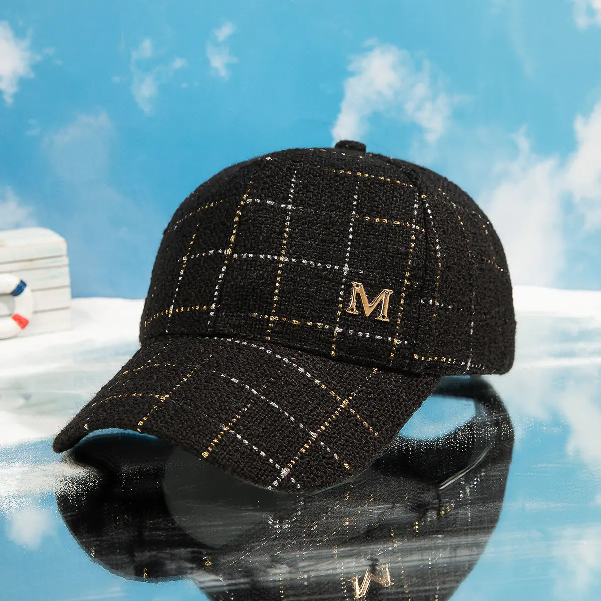 Personalized Women's Plaid M Baseball Cap Fashion