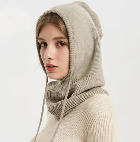 Wool Knitted Women's Hat Scarf All-in-One Pullover