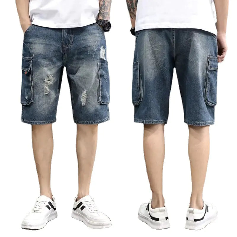 Men's Summer Loose-Fit Cargo Denim Shorts