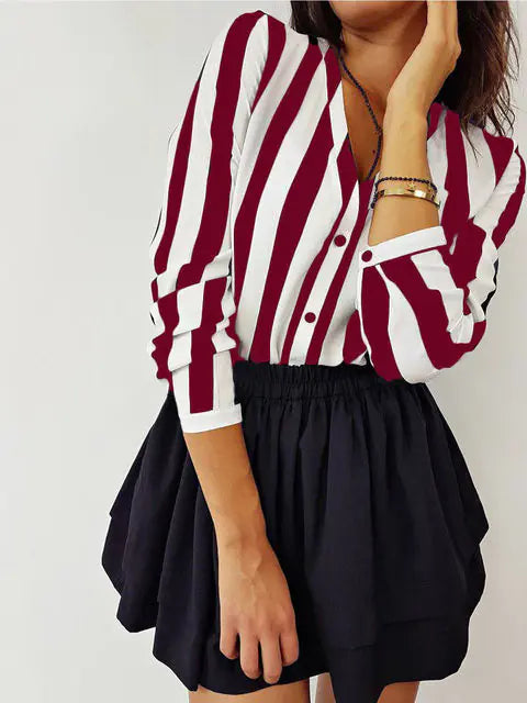 Elegant Vintage Stripe Button Shirt for Women