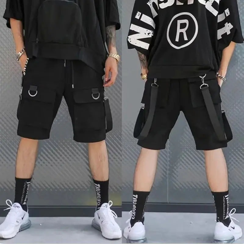 Trendy Black Hip-Hop Loose Shorts for Men