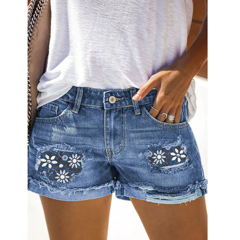 Women's Printed Denim Hipster Shorts