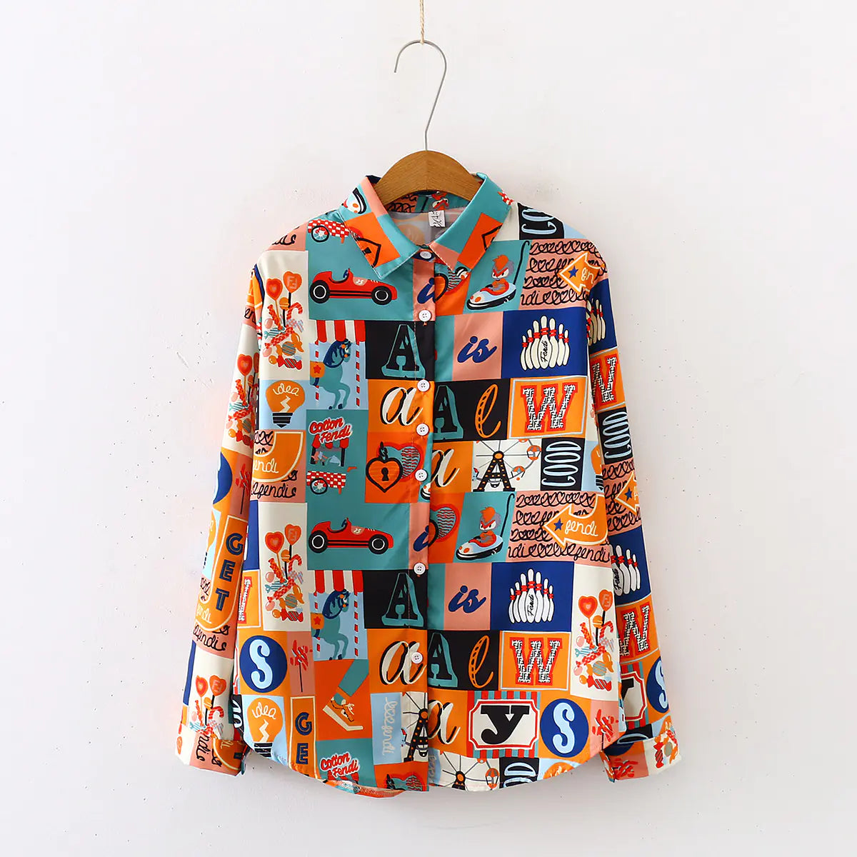 Long Sleeve Printed Collared Shirt for Women