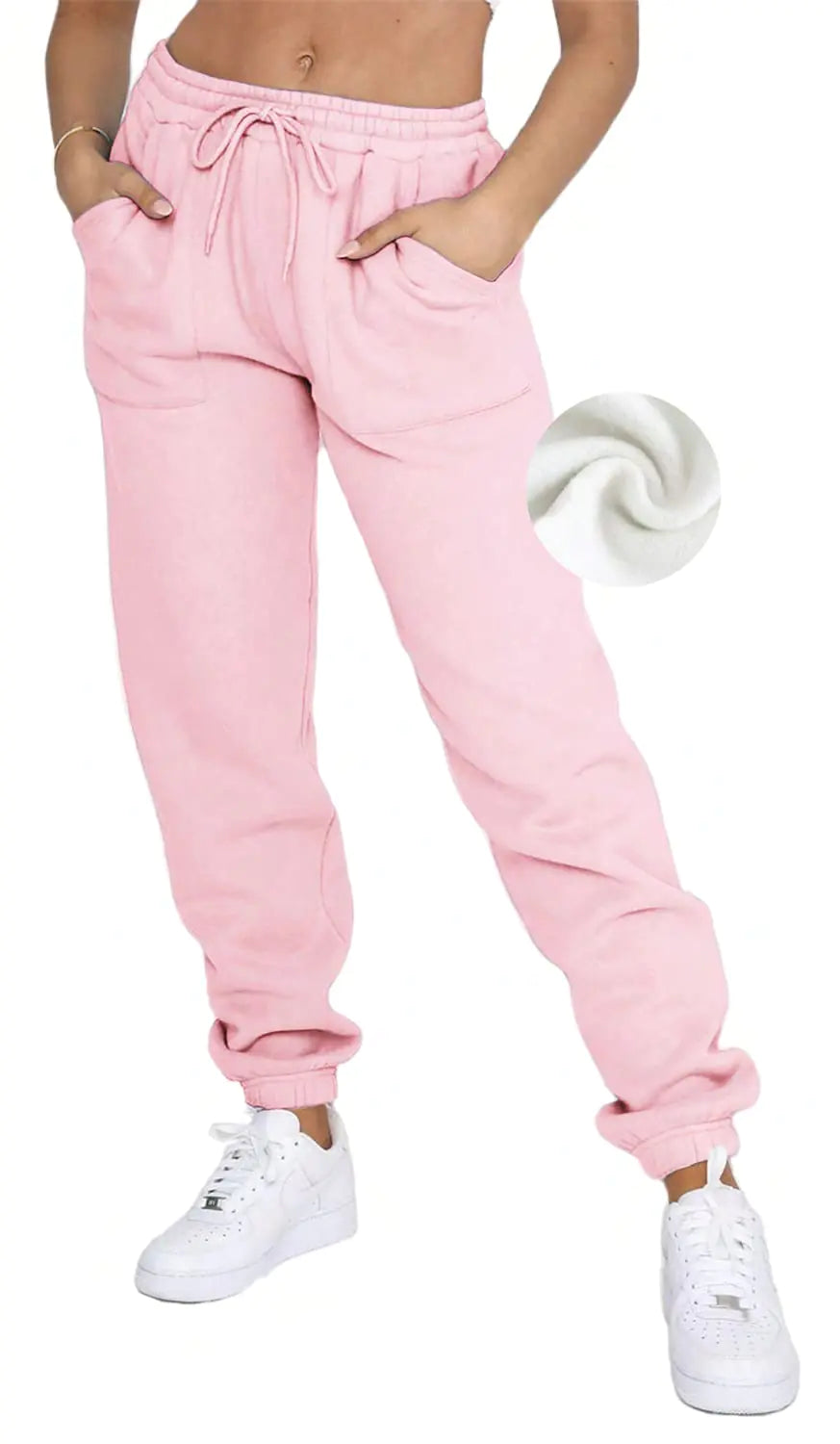 DISCIPBUSH Fleece Lined Womens Sweatpants - High Waisted Joggers for Women Cotton Drawstring Baggy Sweats Women Pants Pink S