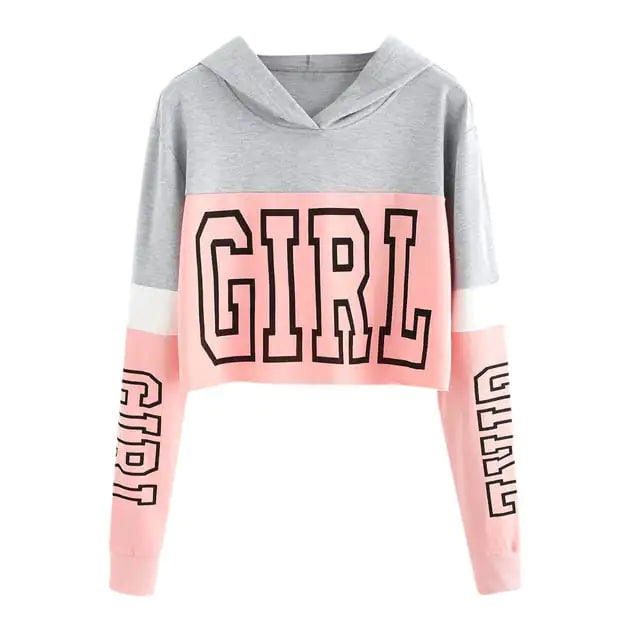 Patchwork Crop Top Hoodie Sweatshirt for Women