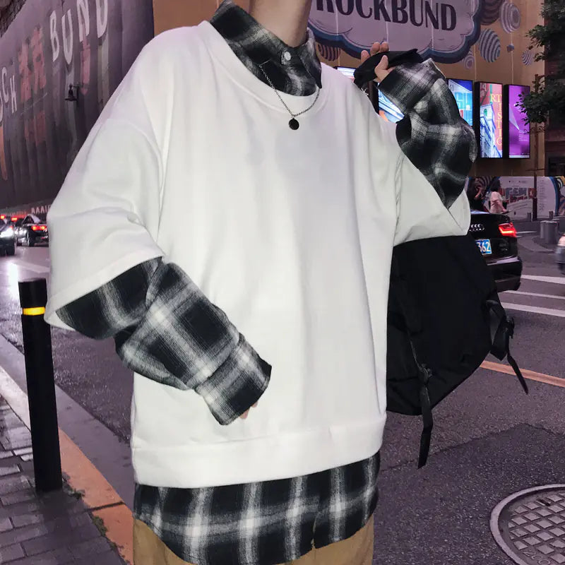 Loose Fit Layered Shirt Collar Hoodie for Trendy Men