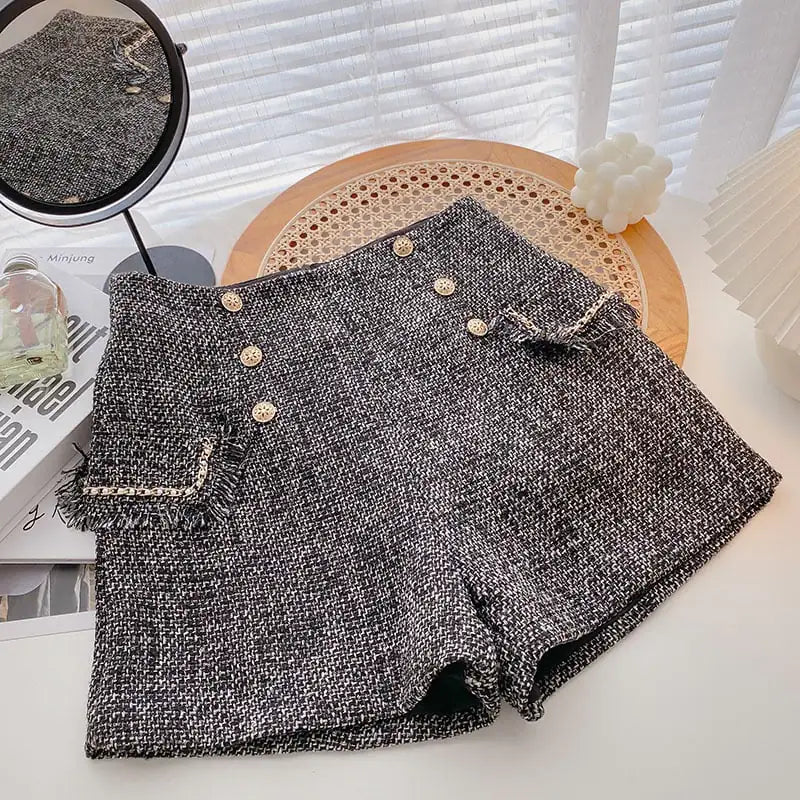 Double Breasted High Waist Slim Women's Shorts