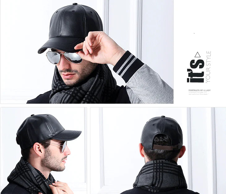 Men's Leather Baseball Cap for Casual Wear