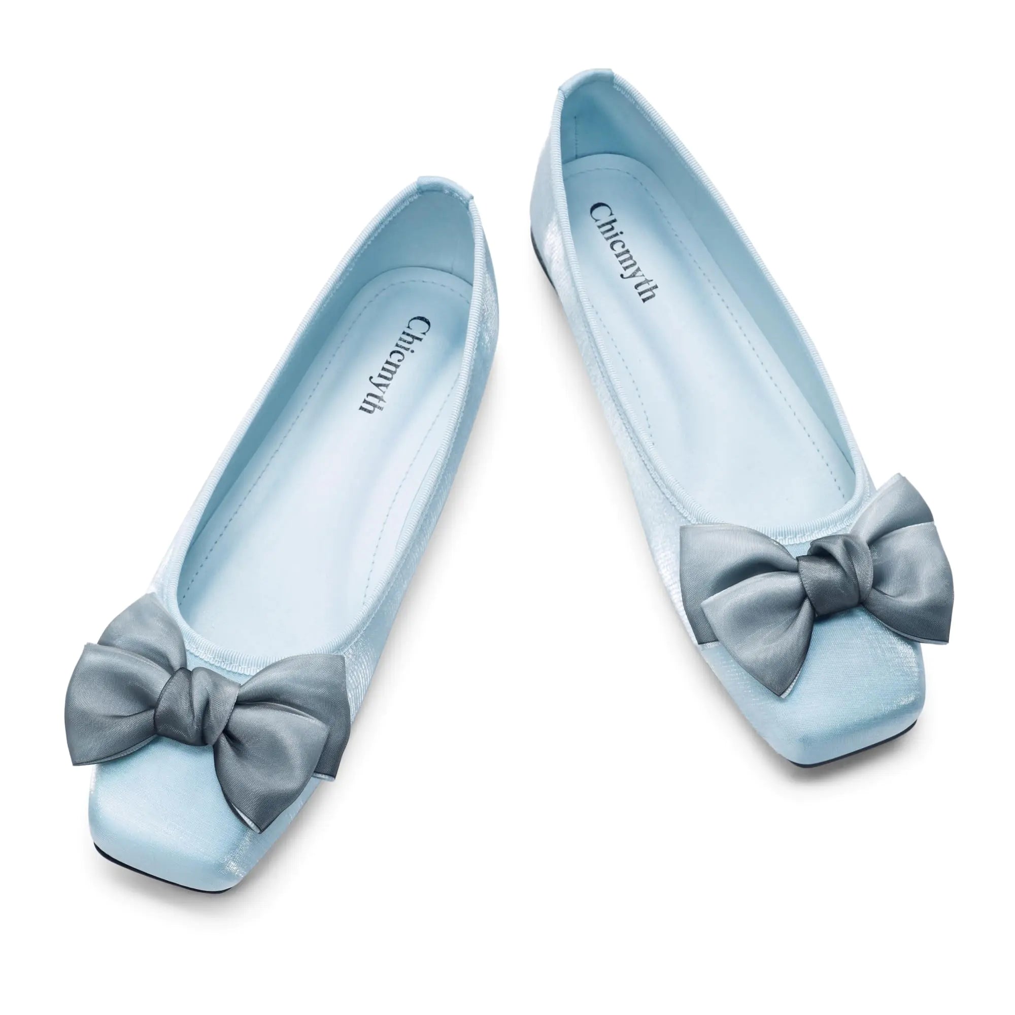Chicmyth Ballet Flats for Women ; Square Toe Mary Jane Flats ; Satin Material Ballet Shoes ; Bowknot Elegant Dressy Women Shoes (US 6SkyBlue)