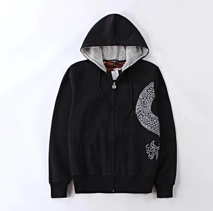Embroidered Dragon Pattern Hoodie for Men