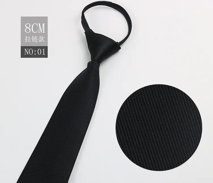 Black Men's Tie - Blue Striped Business Zipper Tie