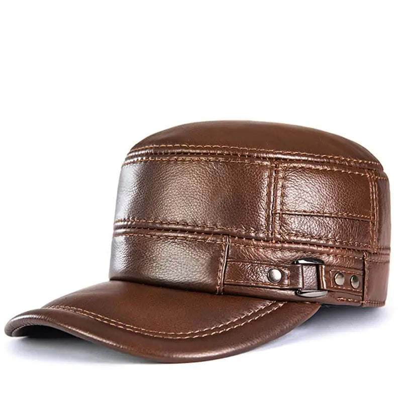 Men's Leather Flat Hat with Warm Ear Protection