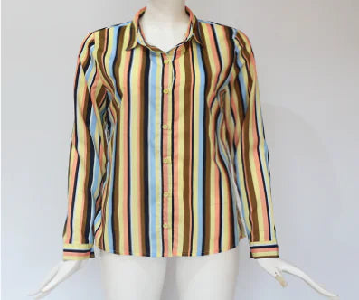 Striped Chiffon Long Sleeve Shirt for Women