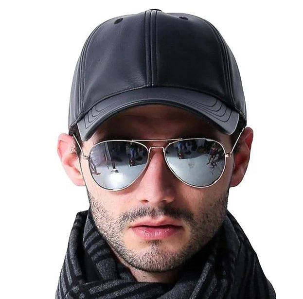 Men's Leather Baseball Cap for Casual Wear