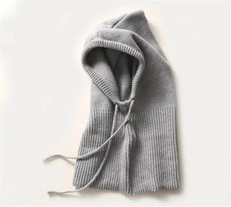 Wool Knitted Women's Hat Scarf All-in-One Pullover
