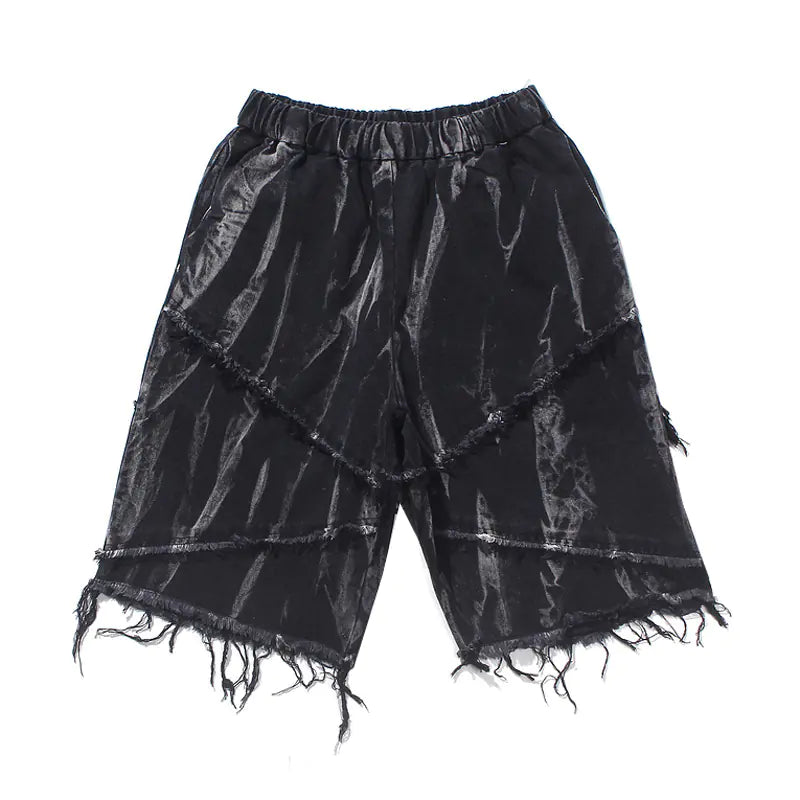 Men's Dark Tie-Dye Frayed Denim Shorts
