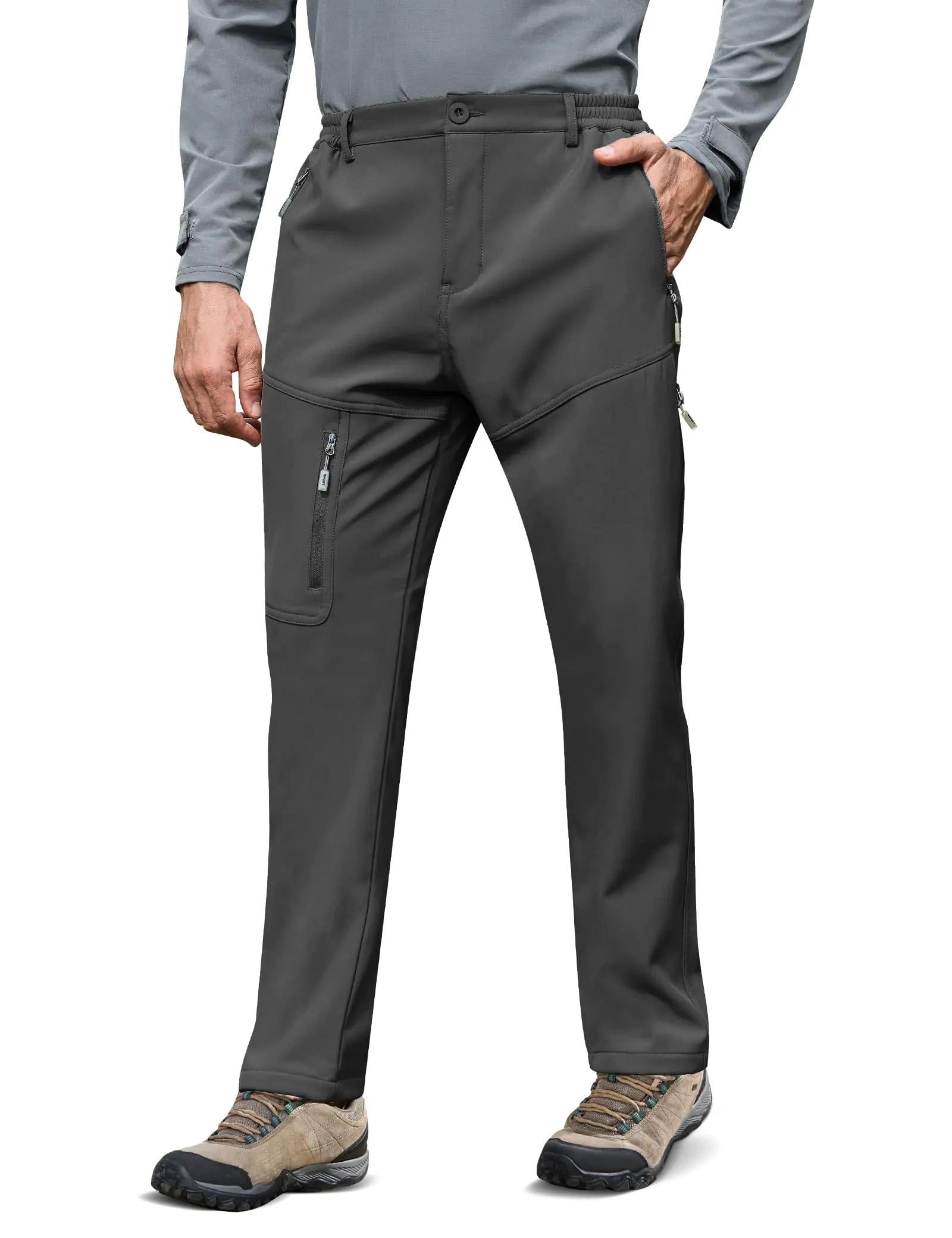 MOURCE Fleece Lined Winter Pants for Men - Waterproof Snow Ski Cargo Hiking Pants Men with Pockets Charcoal