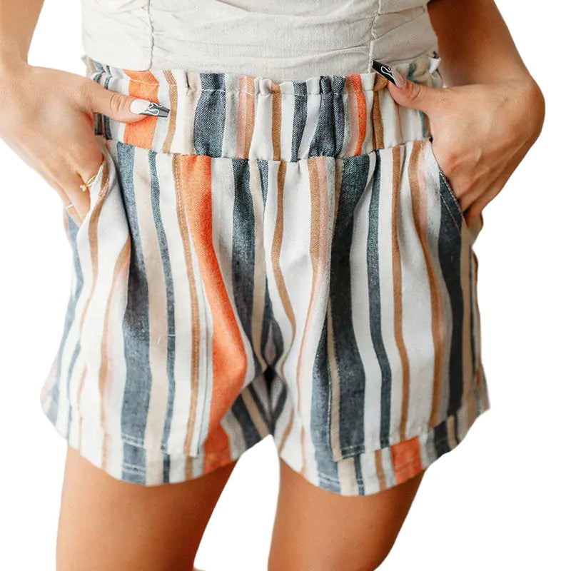 Women's Striped Contrast Color Casual Shorts